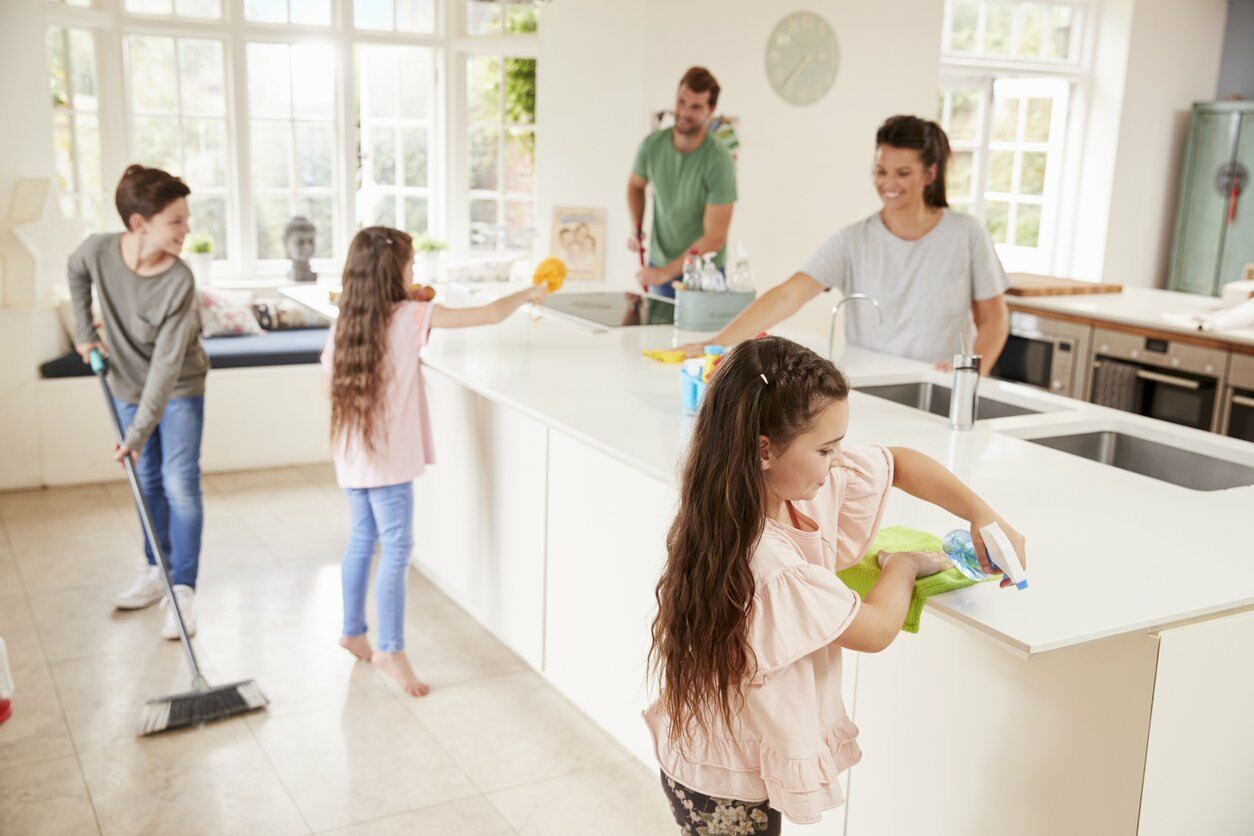 Adults and Children enjoy cleaning their home together