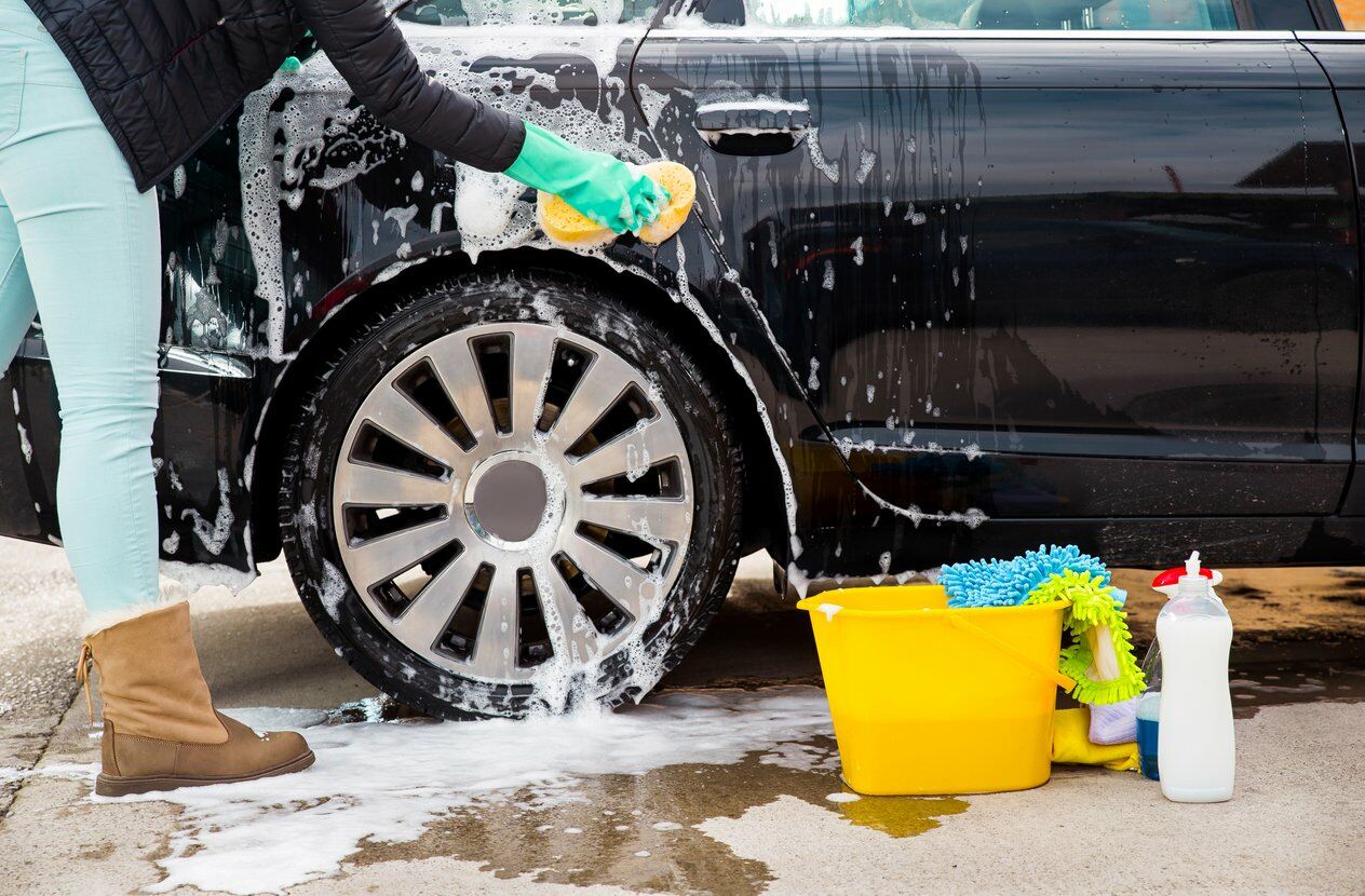 Wash car with bucket to save water at home