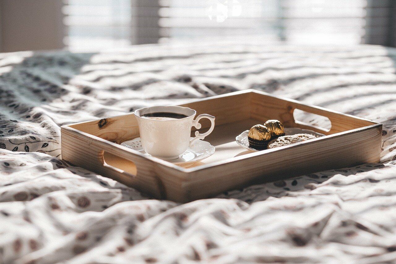 Coffee and chocolate in bed